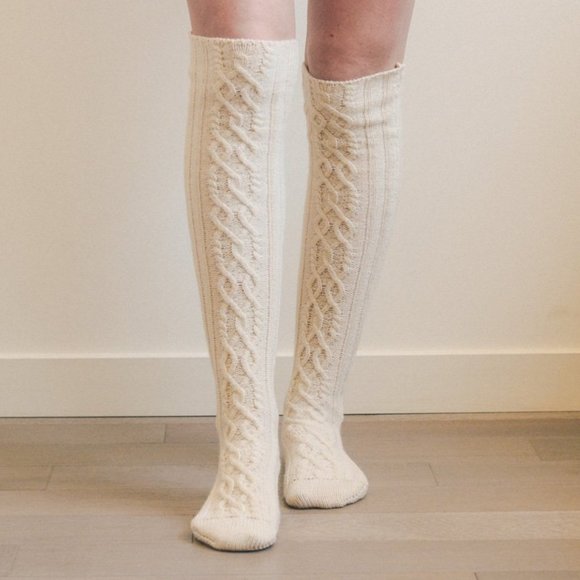 Blush & Belle Accessories Jules Cable Knit Knee High Socks In Cream